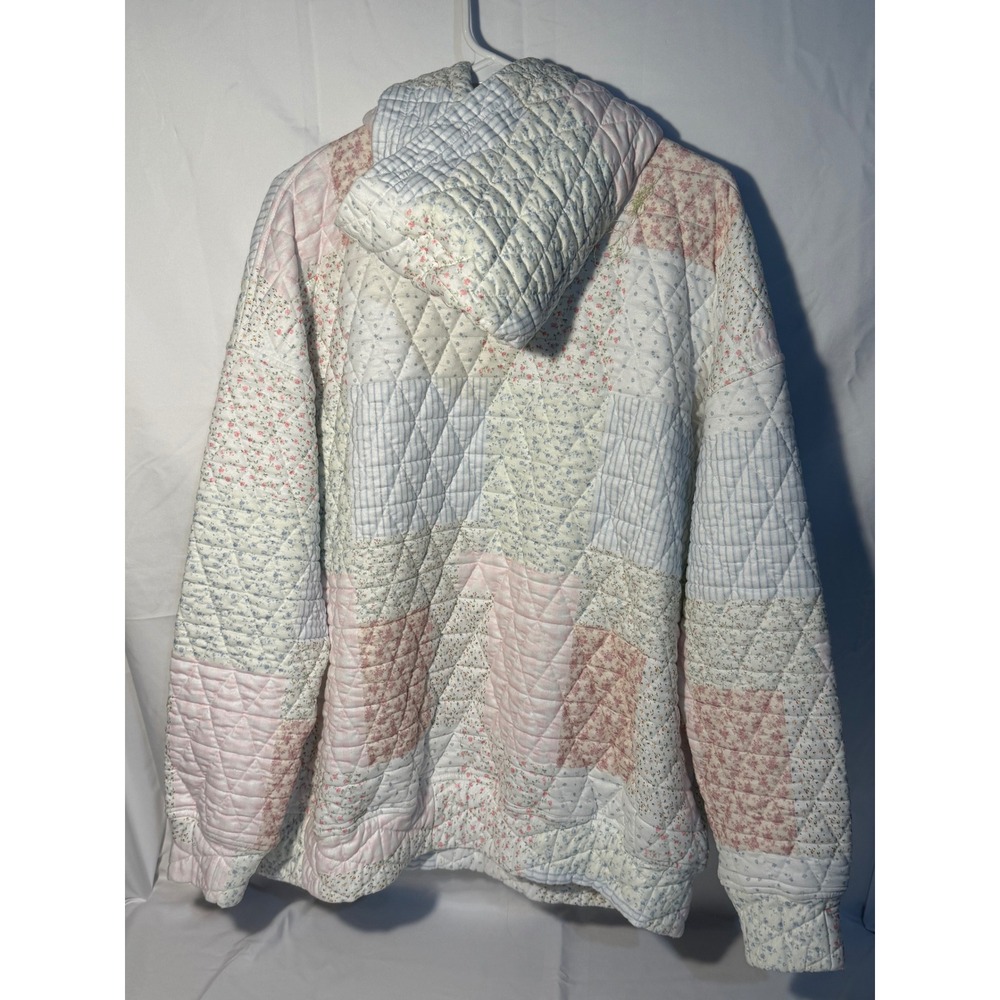 Sunkissed Coconut Quilted Patchwork Floral Hoodie Pastel Cottagecore Pullover - Picture 3 of 5